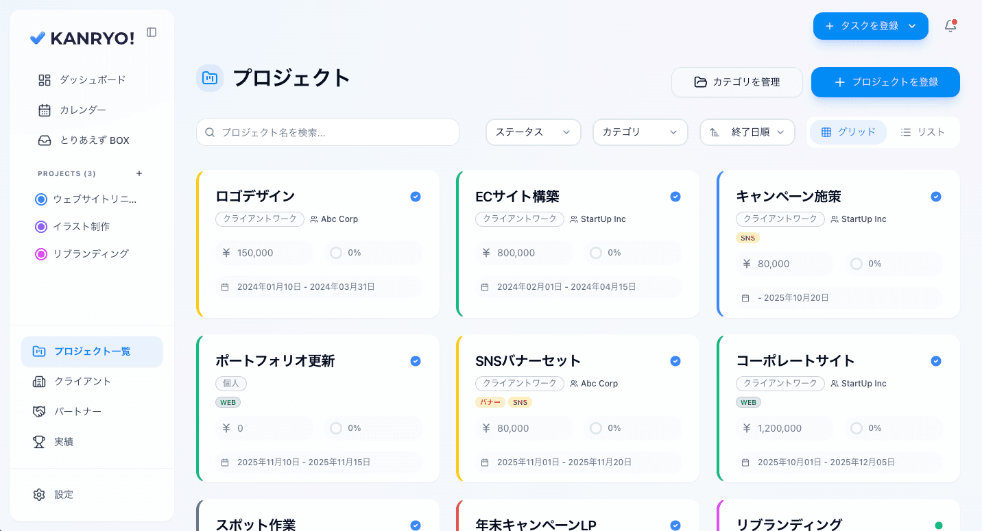 プロジェクト管理画面